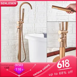 Senlesen Rose Golden Floor Free Standing Faucet Single Handle Dual Control Cold Hot Water Mixer Tap Para Bathtub Shower & Bath T200710