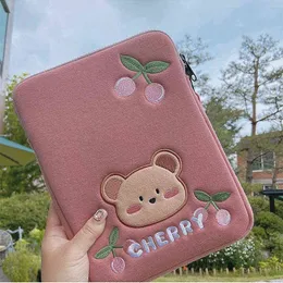 Korea bear Ipad bag pouch cute girls cherry ipad pro 11 10.5 9.7 inch tablet sleeve case storage 13inch laptop inner bag 211224