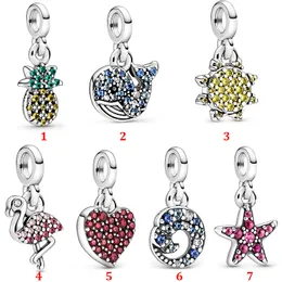 Genuine 925 Sterling Silver Fit Pandora Bracelet Charms Me Series Flamingo Pentagram Small Accessories Beads Love Heart Blue Crysta Charm For DIY Beads Charms