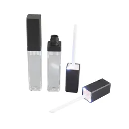 50pcs/lot, 7ml LED light lip gloss bottle container tube with mirror attached on one face, black and silver cap