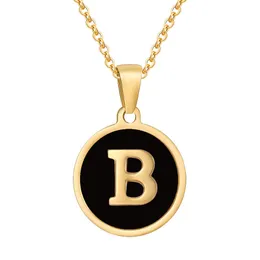Stainless Steel 26 initial letters capital A-Z Alphabet pendant gold black enamel Necklace personalized name Customized round Charms for couple lovers boy girls