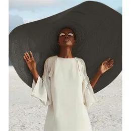 Kobieta moda duża czapka na plażę przeciwsłoneczną Anti Sun Protection Sedbraw Słomowa Zakapa Zakryjna Zakręcona Sunshade Beach Straw Hat Y200602
