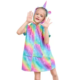 Bonito Kids Animal Bathrobe para Meninos Meninas Casa Roupas Padrão Unicórnio Toalha de Praia Com Capuz Crianças Roupas Sleepwear com Zipper Y200429