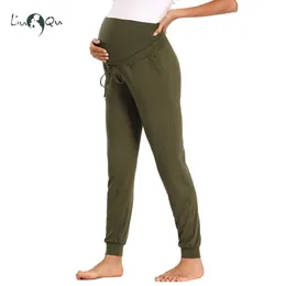 Pantaloni sportivi da donna premaman con coulisse Yoga Jogger allenamento gravidanza Sportwear pantaloni sportivi con tasche vestiti incinti LJ201119