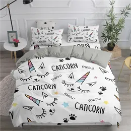 Zeimon Luxury 3d Sängkläder Unicorn Print Cute Duvet Cover Set för Barn Present BedClothes Home Textiles Bed Set 201119