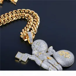 Cartoon Charm Money Bag Pendant Hip Hop Necklaces For Men 18K Gold Plated Cubic Zirconia Ice Out Necklaces Man Jewellery Gifts