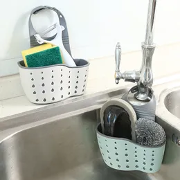 Sink Shelf Soap Spons Drain Rack Siliconen Opbergmand Tas Kraan Houder Verstelbare Keuken Opbergrek Plastic