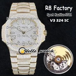 R8F V3アップグレードバージョン5711 CAL.324 S C自動メンズウォッチGypsophilaダイヤモンドダイヤル18KイエローゴールドフルダイヤモンドブレスレットスポーツHello_Watch