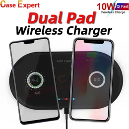 10W Dual Pad Fast Trådlös laddare för iPhone 13 12 Pro Max XR XS Samsung S21 Plus Not 20 Ultra Qi Aktiverad med Retail Package