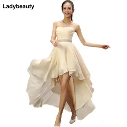 Ladybeauty migliore vendita di cristallo telai senza maniche pieghe chiffon corto anteriore lungo indietro fasciatura abiti da sera LJ201120