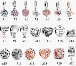 Womens 925 Sterling Silver Charms Fit Pandora Bransoletka Styl Najwyższej Jakości Seria Dzień Matki Wiszące Zroszony Firusowanie Clip Lady DIY Koraliki z oryginalnym pudełkiem