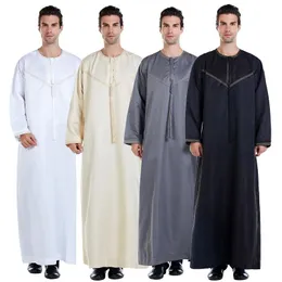 エスニック服アバヤ男イスラム教徒のファッションアラビア人男性服2022ソリッドカラーカジュアルスタンド襟プリント控えめなドレスイスラムローブ男性