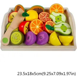 Trä Classic Game Simulering Kökserie Leksaker Skärande Frukt Vegetabiliska Set Toys Montessori Early Education Gifts LJ201009