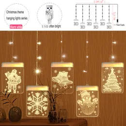 USB 3D Natale LED Holiday Light Santa Jingling Bell Fiocco di neve Pupazzo di neve Decorazioni per finestre luci Regalo per bambini Giocattoli per bambini 201204