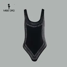 Missord 2020 Sexy Apertado U-Pescoço Rhinestone Reflexivo Bodysuit FT4371 T200702