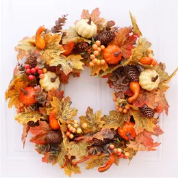 20Inch/50CM Autumn Pumpkin Wreath Thanksgiving Halloween Wall Decor Fake Flowers for Crafting Home Decoration Accessories 201028
