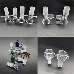 Grossistförsäljning Bong Vattenpipor Glasskål Skjut häftig Tjock Rund tratt 4-stil 14 mm 18 mm Hane Med Handtag Tobak Ört Torr Oljebrännare Rökrör Dab Rigg Röktillbehör