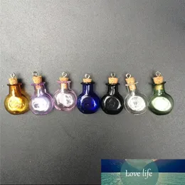 Oblate Round Mini Glass Bottles With Metal Loop Corks DIY Small Art Jars Cute Gifts Vials Pendants Mixed 7 Colos