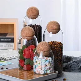 Кухонное офисное творчество герметичное стекло хранения банка с мячом крышка крышка для чая кофейных хлопьев конфеты бобовый орех бутылка для бутылки 220110