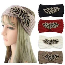 Winter keep warm knitting headband woman's woolen yarn hairband outdoors sports Yoga Headwear Fifteen leaf Head Band Party Favor T9I00880