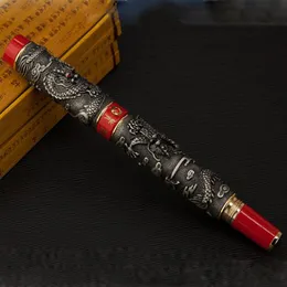 Jinhao Classic Metal Dragon Reliain Fountain Pen Red Gun Gray学生オフィスギフト文房具