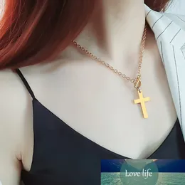 Toggle Locked Stainless Steel Gold Link Chain Women Cross Pendant Necklace Charm Gifts