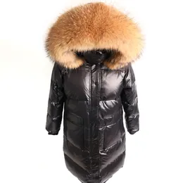 Winter Women Black Down Jacket Real Fox Fur Big Collar Płaszcz Damska Kaczka Dół Kurtka Ciepła Długi Płaszcz Parka Raccoon Collar 210204