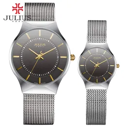 Julius 2022 Senaste Mode Casual Luxury Watch Top Märke Kvalitet Logo Mens Hand Silver Black Ultra-Tunn Mesh All-Steel Quartz Vattentät JA-577