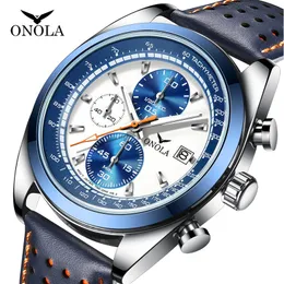 Mode Nytt populärt Onola Business Casual Multifunctional Mens Quartz Leather Strap Watrproof Watch Wristwatches