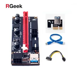 6pcs / lot 009s Risers PCIe PCI-e PCI Express 라이저 카드 1x 4x 16X USB 3.0 2 LED가있는 BTC 광부 용 이중 6pin 데이터 케이블