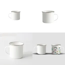 DIY Emaljflaskor Sublimering Blank Handtag Lidlös Cup 350 ml Rostfritt Stål Pillar Form Däcklös Tumbler Högkvalitativ 10ky G2