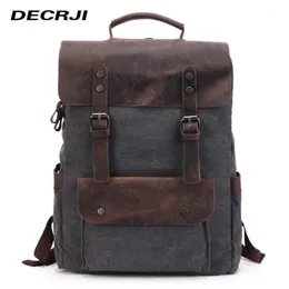 バックパックDecrji Luxury Designer Men Men Bag Crazy Horse Leather Laptop Men's Backpacks Male Canvas Mochila Escolar Rucksack School1