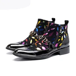 Italiensk typ män stövlar iron toe mjuka äkta läder fotled stövlar män multi color party botas hombre designer skor!