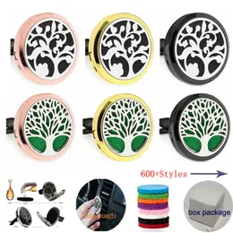 600+ Designs 30mm Rose Gold Black Aromatherapy Essential Oljediffusor Locket Magnet Öppna bil Air Freshener med ventilationsklämma (Gratis 10 filtkuddar) W6