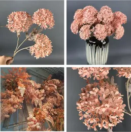 Flor de simulación bola de diente de león crisantemo flores decorativas falsas arreglo en maceta boda Hortensia madera nueva