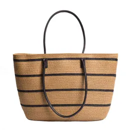 Shopping Bags Bolso De Mano Moda Verano Para Mujer Bolsa Hombro Simple Viaje y Vacaciones a Rayas Paja Pp Grande Playa 220303