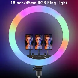 18inch 45cm RGB Selfie LED Ring Light Tripod Phone Camera Holder Colorful Photography Lamp For Youtube Tiktok Video Ringlight