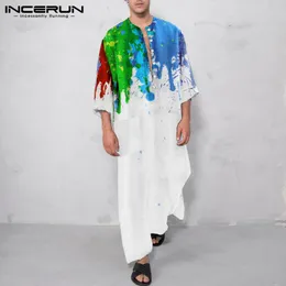 Uomini musulmani Kaftan manica lunga tasche tasche cravatta TIN Dye Stampate Robes Leisure Islamic Arabic Jubba Thobe Dubai Abaya S-5XL Incerun
