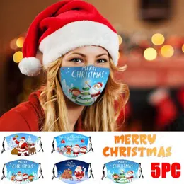DHL2021 Masque de Noël Party Design de mode Adulte Enfants Dessin animé Lavable Imprimer Santa Bonhomme de neige Dust Haze