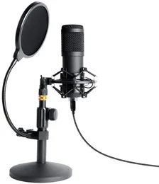 USB PC Microphone, Professional 192kHz/24bit Studio Cardioid Condenser Mic Kit with Sound Card Boom Arm Shock Mount Pop Filter