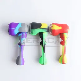 Beracky Portable Silicone Sked Handrör med glasskål 4inch Matkvalitet Silikon Handrör Heady Pipes för DAB Rigger Glas Vatten Bongs