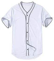 Cheap Men Baseball Jersey T Shirt Short Sleeve Street Hip Hop Baseball Top Shirts Button White Solid Sport Shirt