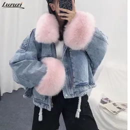 Denim jacket pink fur collar sales