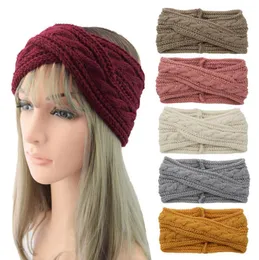 Bow Stickad Headband Button Twist Turban Hairband Solid Färg Öronvärmare Head Wrap Bandage Kvinnor Maskhållare Tjejer Hår Tillbehör DW6126