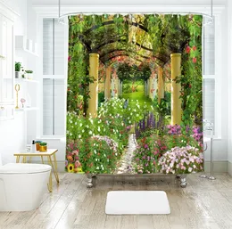 3d Garden Flower Shower Curtains Beauty Nature Bamboo Stream Bathroom Curtain Thicken Waterproof Thickened Bath Curtain Y200108