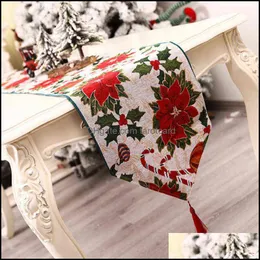 テーブルランナー布ホームテキスタイルガーデンクリスマスデコレーションリネンプリントフラッグ220107ドロップデルのためのテーブルクロスプルターマットの装飾