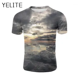 القمصان للرجال Yelite White Clouds T-Shirt Cloud Sunset Tshirt 2021 ثلاثي الأبعاد طباعة T Shirt Shirt Shirt Shirt Tops Summer Summer Disual T-Shirt1