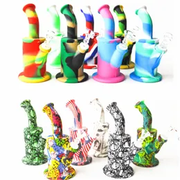 Hookah Printing 8.5 inches Silicone Bong two parts small bubble water pipe with 14mm glass bowl