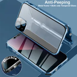 Anti Peep Magnetic Privacy Glass Phone Custodie per iPhone 13 12 11 Pro Max Case Fibbia di lusso BUMPER METALL 7 8 PLUS Copertina Mini Custodia completa
