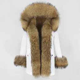 OFTBUY Neue Wasserdichte Parka Echtpelz Mantel Winterjacke Frauen Natürliche Große Waschbären Pelz Kragen Kapuze Warme Oberbekleidung Abnehmbare 201103